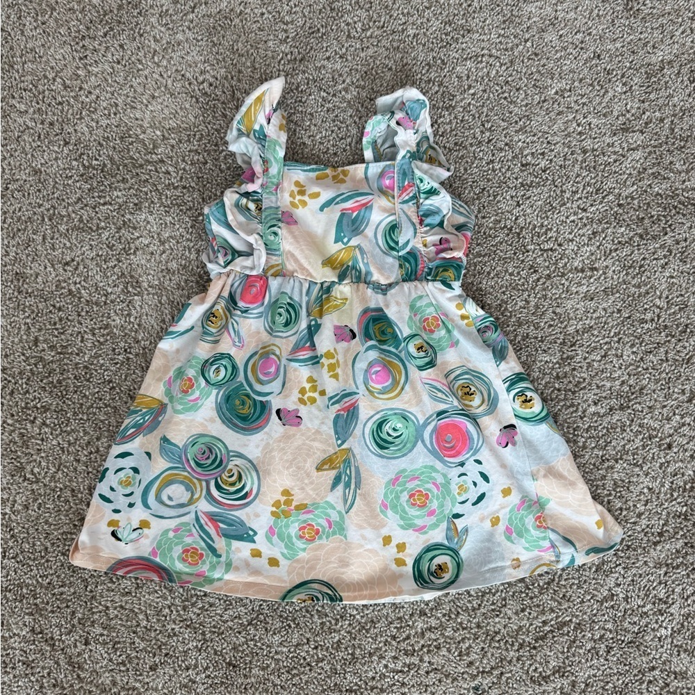 Toddler girls Sleeveless Sundress Blue and Green abstract floral print Size 5T - Picture 2 of 8
